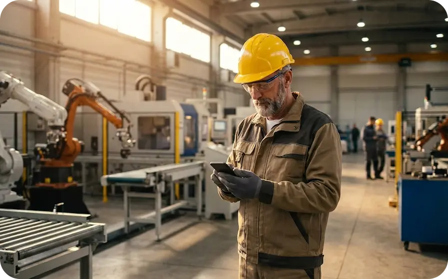 Operator monitoring machine health on shop floor